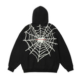 Men Hoodie Spider Web Printed Hooded Jacket Men's Cardigan