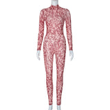 Women Jumpsuit Winter Fashion Printing Long Sleeve Jumpsuit
