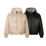 Unisex Down Jacket Winter Plush Collar Hooded Padded Jacket