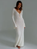 Women Sweater Dress Hollow Sexy Long Skirt Knitted Tight Long Sleeve Autumn and Winter