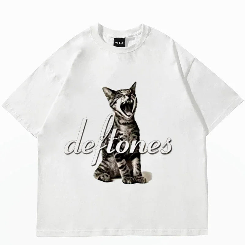 Cute and ring Cat Printed Short Sleeve T-shirt
