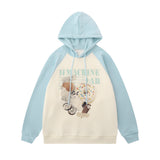 Men Hoodie Kitten Printed Hoodie Men's Color Contrast Patchwork Raglan Sleeve Pullover Hoodie