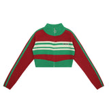 Women Sweater Short Knitted Cardigan Color Matching Long Sleeve Sweater Coat