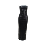 Women Desses Solid Color PU Leather Skirt Skinny Hip Skirt Dress