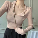 Women Long Sleeve Shirt Slim Fit V-neck Bottoming Shirt