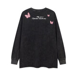 Men Long Sleeve Shirt Butterfly Graffiti Printing Washed Bottoming Long Sleeve T-shirt Oversize Men and Women Ins