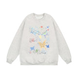 Men Hoodie Butterfly Graffiti Printed Crew Neck Sweatshirt