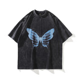 Men T Shirt Printed Short-Sleeved T-shirt Loose Washed-out Distressed