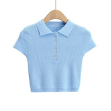 Women T-Shirt Women's Polo Collar Knitted Short-Sleeved T-shirt