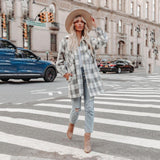 Plaid Trench Coat Fashion Plaid Printed Long Woolen Coat Women