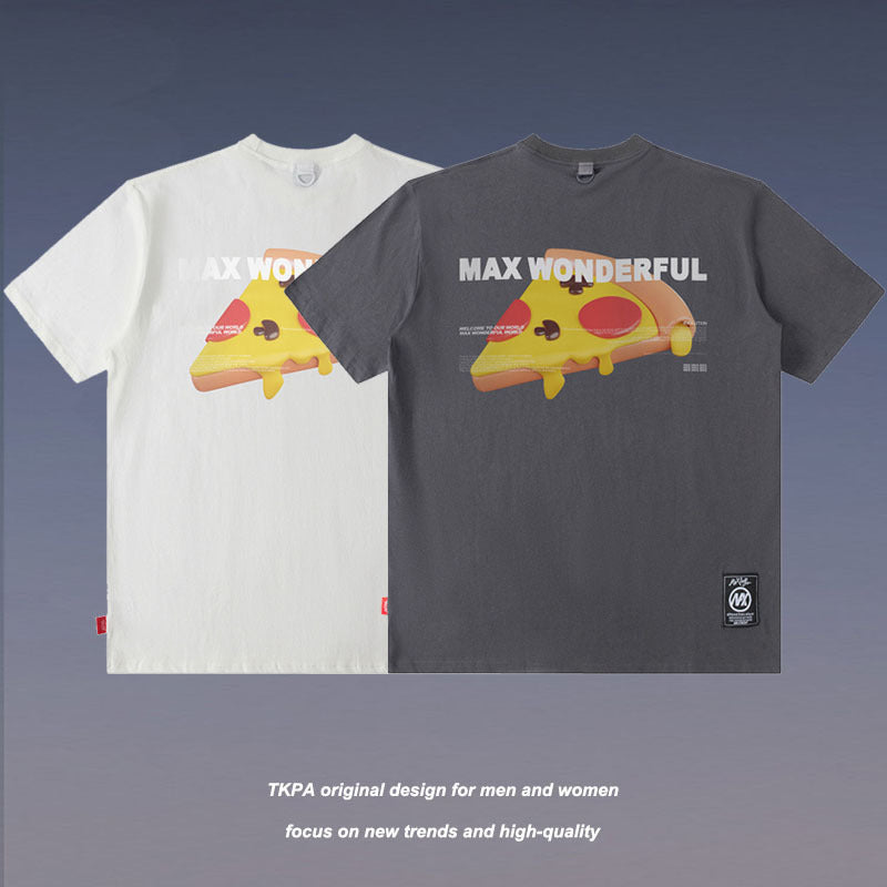 Men T Shirt Pizza Printed Short-Sleeved T-shirt Men and Women Loose