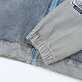 Men Denim Jacket Men's Stitching Embroidered Letters Washed and Worn Denim Jacket