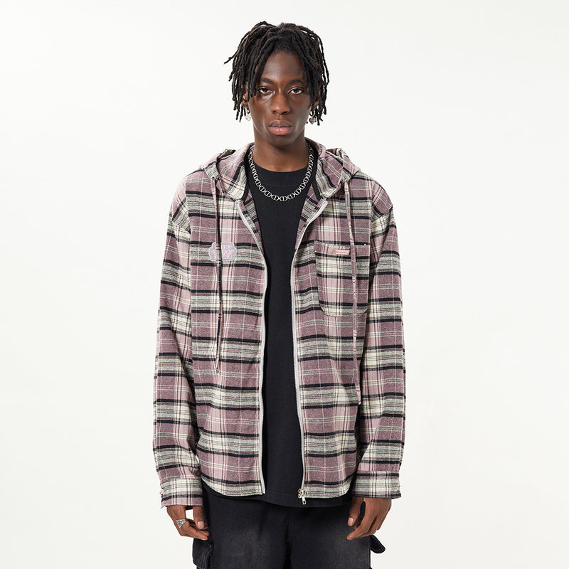 Men Long Sleeved T Shirt Striped Plaid Hooded Shirt Coat Spring and Autumn Loose Casual Long Sleeves Hooded Shirt