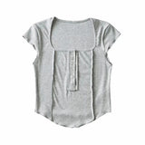 Women T-Shirt Summer Solid Color T-shirt Short Sleeve Top