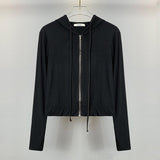 Women Long Sleeve Shirt Hooded Zipper Sweatshirt Long Sleeve Short Top Tube Top Vest