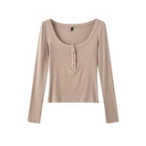 Women's T-Shirt Spring round Neck Tight Long-Sleeved T-shirt