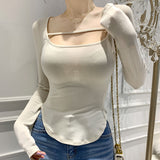 Women Long Sleeve Shirt Base Shirt Square Collar Figure Pure Desire Long Sleeve Spring and Autumn