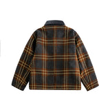 Unisex Jacket Winter Plaid Leather Patchwork Collar Cotton Jacket