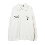 Men Hoodie Cross Printing Lapel Sweater Men's Loose Long Sleeve Polo Collar Pullover