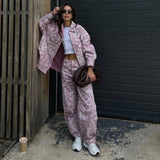 Women Cargo Pants Autumn and Winter Retro Style Printed Jeans