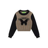 Women Sweater Color Matching Sweater Women's Autumn Leisure round Neck Long Sleeve Short