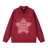 Men Hoodie Five-Pointed Star Printing Lapel Pullover Sweater Men