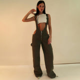 Women Cargo Pants Denim Suspender Pants Women's Loose Casual