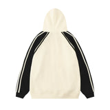 Men Hoodie Raglan Sleeve Colorblock Hood Coat Sports Loose Cardigan Sweater