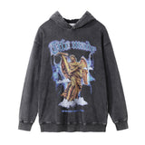 Men Hoodie Angel Printed Hoodie Loose Worn Looking Washed-out Worn Burr Hoodie