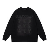 Men Long Sleeve Shirt Letter Graffiti Distressed Long Sleeve T-shirt Men and Women Hip Hop Retro Loose