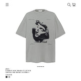 American vintage street T-shirt portrait print men's loose spring and summer half-sleeved shirt