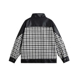 Unisex Jacket Autumn Fashion Plaid Colorblock Leather Coat