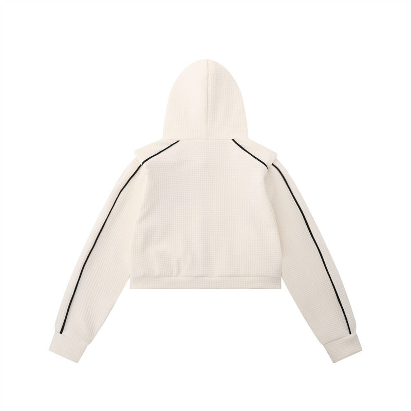 Women Hoodie Waffle Cropped Hoodie Zip Jacket