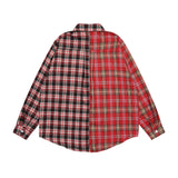 Men Long Sleeved T Shirt Plaid Long Sleeve Shirt Men Niche Color Contrast Patchwork Lapel Shirt Coat