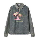 Men Denim Jacket Men's Spring and Autumn Denim Polo Shirt Top