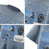 American vintage street T-shirt retro men's summer loose casual half-sleeved shirt