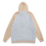 Men Hoodie Color Contrast Patchwork Letters Embroidered Pullover Sweatshirt