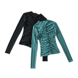 Women T-Shirt Long Sleeve Bottoming Shirt Personality Mesh Sun-Protective Clothing