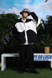 Unisex Jacket Autumn Black and White Contrast Color Twill Coat Women's Clothing