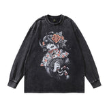 Men Long Sleeve Shirt Washed Distressed Long Sleeve Bottoming T-shirt Men and Women Loose