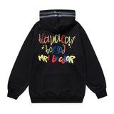 Men Hoodie Outline Inkjet Graffiti Letters Printed Hoodie