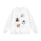 Men Hoodie Puppy Printed Crew Neck Sweatshirt Men