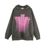 Men Hoodie Letter Printed Hoodie Men's Loose Pullover Long Sleeve Worn Looking Washed-out Hoodie