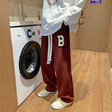 Men Sweatpants Spring and Autumn Straight Loose Letter Flocking Draping Mop