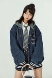 Unisex Jacket Autumn Washed Denim Hooded Jacket Women's Clothing