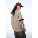 Unisex Hoodie Vintage University Style Striped Top round-Neck Pullover