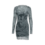 Women Dresses Summer Mesh Printed Dress