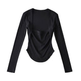 Women T-Shirt Long Sleeve Ballet Back Strap T-shirt Top