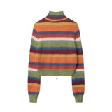 Women Sweater Colorful Striped Stand Collar Sweater Girls' Knitwear Autumn
