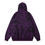 Men Hoodie Full of Graffiti Printed Hoodie Men's Two-Way Zipper Cardigan Sweater